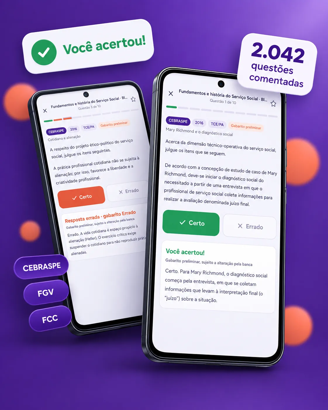 App Questão Social aberto no celular mostrando uma questão comentada